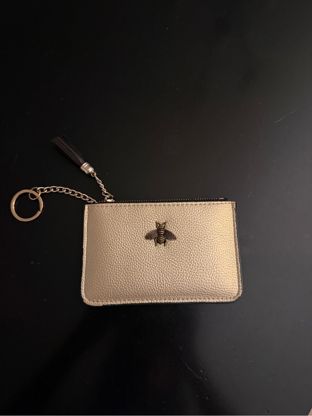 Gold Bee Accent Zip Card Case Keychain NWOT